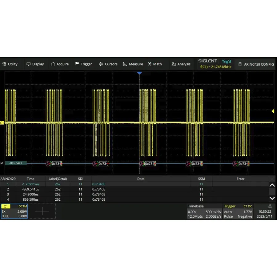 Siglent SDS6000Pro-ARINC ARINC429-Decodier-Software